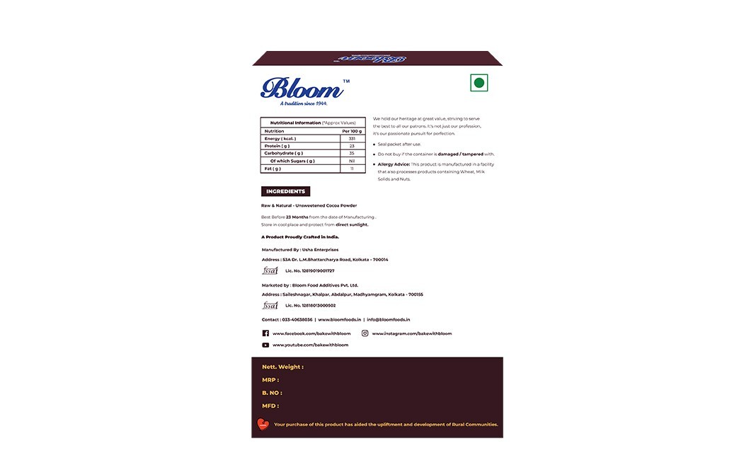 Bloom Cocoa Powder    Box  400 grams